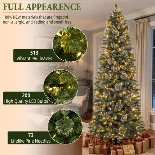 Vista 2 de Árbol de Navidad preiluminado con lápiz delgado de 6 pies