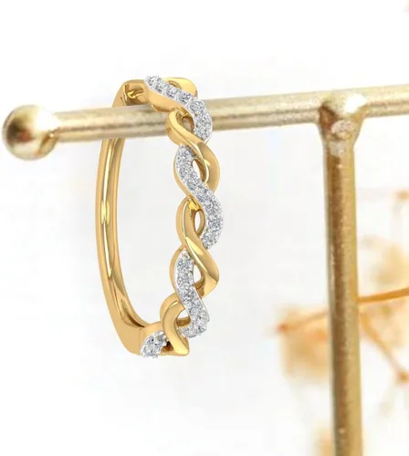 Vista 4 de Aretes de aro trenzados de diamantes de 15 quilates en oro de 10 quilates