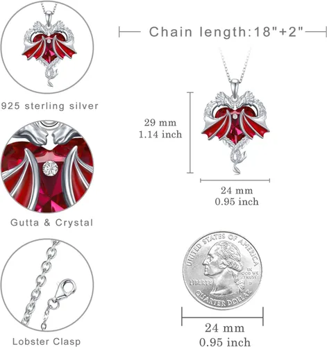 Vista 4 de Collar de dragón de plata de ley 925, collar de cristal de dragón para mujer, regalo de joyería de dragón para mujer