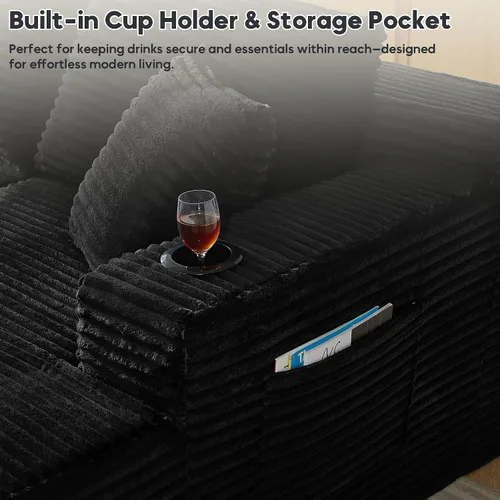 Vista 4 de Sofá grande sin hueso de 125 pulgadas con diván, moderno sofá modular con asiento profundo, sofá tapizado de pana en forma de U para sala de estar