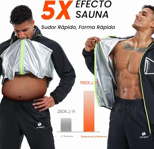 Vista 2 de HOTSUIT Sauna Suit Men Anti Rip Boxing Sweat Suits Exercise Workout Jacket Chaqueta y pantalones negros
