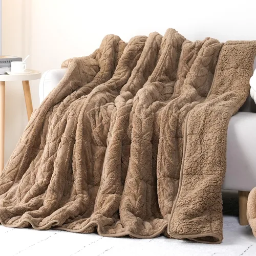 Vista 24 de Cottonblue Manta con peso de jacquard de 15 libras para adultos, tamaño individual, manta de forro polar sherpa ultrasuave para relajarse y dormir