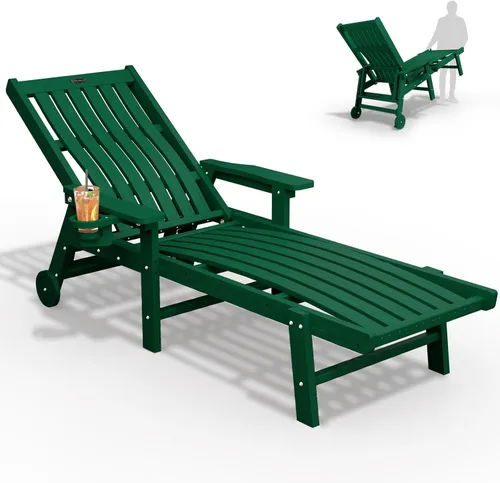 Vista 30 de THOEOE Juego de 2 tumbonas para exteriores, silla de piscina HDPE, madera