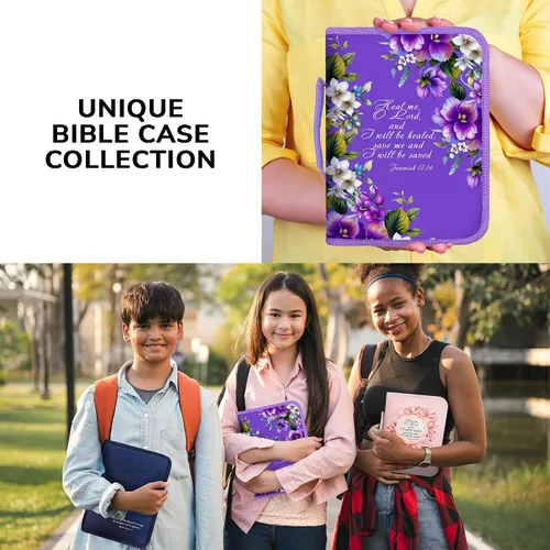 Vista 5 de DEHITE Funda para la Biblia para mujer, fundas de tela prémium para la Biblia para niñas, bolsa de transporte para mujer, ranuras para bolígrafos