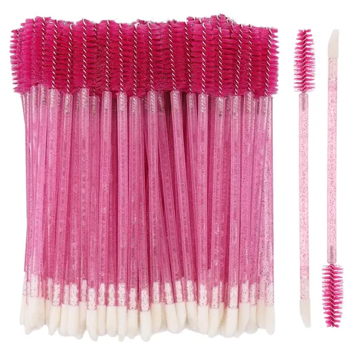 Vista 16 de 100 varitas de rímel desechables de doble extremo, cepillo de labios, aplicador de lápiz labial, carretes de cejas para extensiones de pestañas