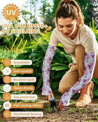 Vista 2 de 2 Pairs Gardening Sleeves for Women Sun Protection Arm Sleeves for Women Anti-Slip Floral Gardening Sleeves