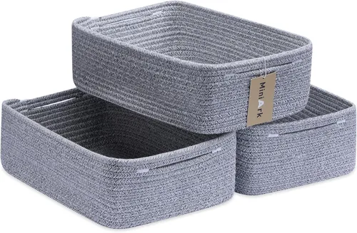 Vista 23 de MiniArk Cestas organizadoras grandes poco profundas de 15 x 11 x 5.1 pulgadas, contenedores de almacenamiento tejidos de cuerda para baño, estantes