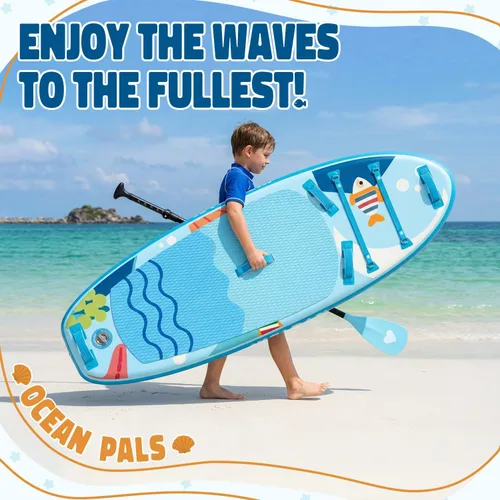 Vista 8 de Tabla de remo para niños con accesorios de SUP, tabla de remo para niños duradera, ligera y estable, cubierta antideslizante ancha, tablas de remo