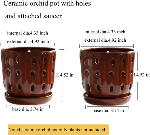 Vista 3 de Juego de 2 macetas de orquídea de cerámica de 4.9 pulgadas con Rojo
