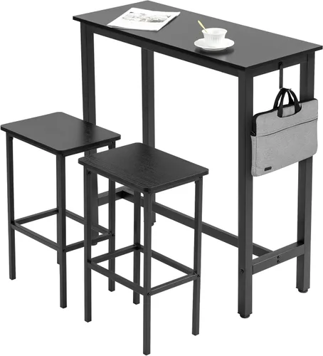 Vista 10 de Finnhomy Juego de mesa de bar, mesa de pub de 39.3 pulgadas, mesa rectangular de altura de barra, mesa de bar con taburetes, juego de mesa de cocina