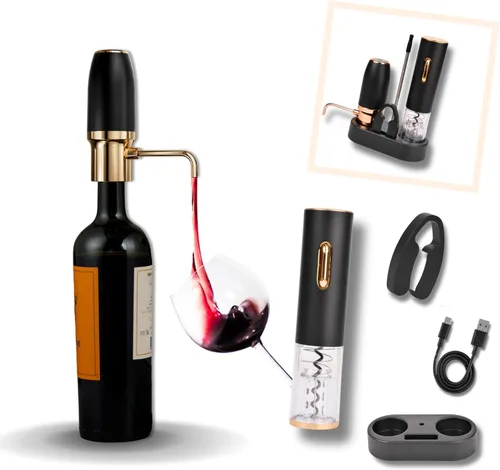 Vista 10 de Sip & Shimmer Aireador de vino eléctrico, aireador moderno, dispensador de vino eléctrico, vertedor de vino negro y dorado, bomba de vino