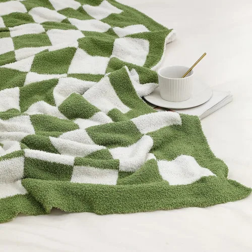 Vista 2 de bearberry Manta mullida de cuadrícula de ajedrez, suave, acogedora y cálida de microfibra para todas las estaciones, decoración para sofá, cama