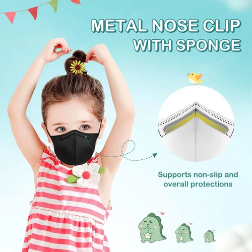 Vista 5 de Mascarillas protectoras KN95 para niños, paquete de 15, máscaras respiradoras desechables de 5 capas con cintas elásticas ajustables para las orejas
