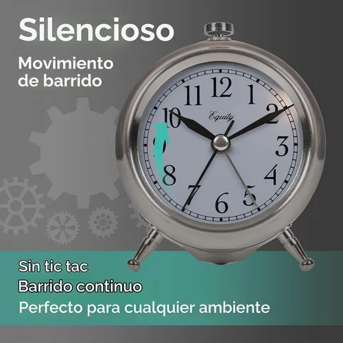 Vista 4 de Equity 25655 - Reloj despertador pequeño de metal plateado