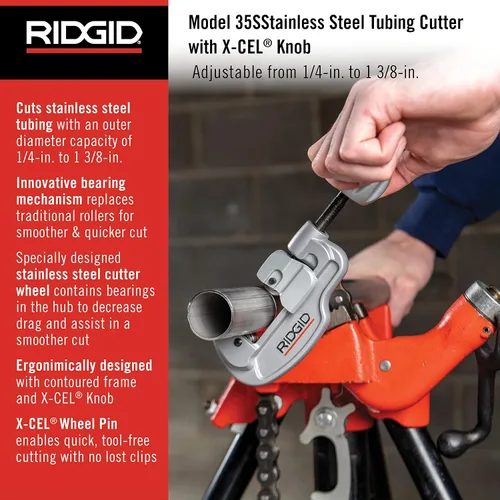 Vista 6 de RIDGID 29983 Modelo 223S 1/4" a 1-1/4" Tubería de cobre y acero inoxidable interior/exterior y escariador de tubería y Escariador de tubería