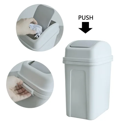 Vista 3 de Teyyvn Cubo de basura de plástico de 7 litros/1.8 galones, bote de basura pequeño con tapa abatible (ligeramente gris)