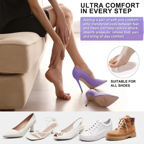 Vista 5 de 6 pares de almohadillas metatarsianas para talones de bolas de gel de pies para mujeres, almohadillas adhesivas invisibles para el antepié, inserto