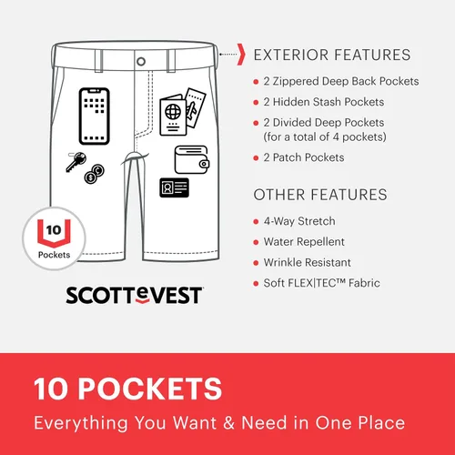 Vista 2 de SCOTTeVEST Covert Cargo - Pantalón corto de viaje para hombre, 10 bolsillos ocultos, repelente al agua para viajes y más