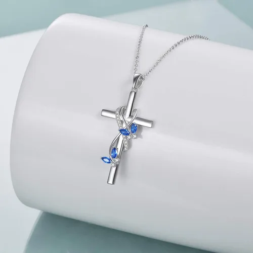 Vista 4 de POPLYKE Collar de cruz para mujer, plata de ley 925, collar con colgante de cruz, joyería de animales, regalos de Navidad para mujeres, madre