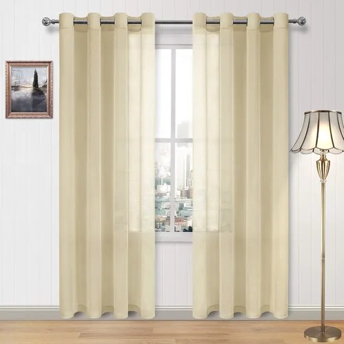 Vista 190 de DWCN Cortinas traslúcidas color verde frijol para sala de estar y dormitorio - Cortinas voile con aspecto de lino sintético con ojales en la parte