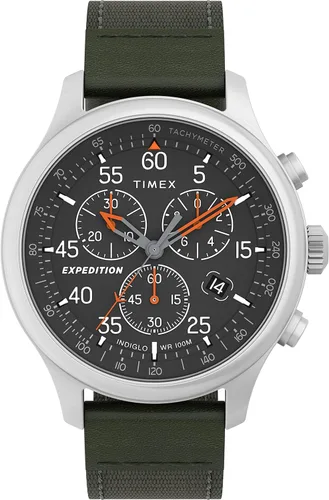 Vista 7 de Timex Expedition Field Chronograph 43mm Men’s Analog Watch INDIGLO Backlight Durable Comfortable Adjustable Strap Rugged Outdoor Watch 100M
