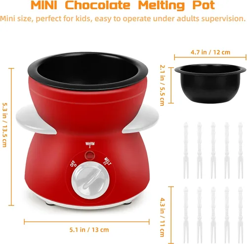 Vista 11 de Mini olla para fundir chocolate, fuente de fondue de chocolate, máquina calentadora de 8.79 onzas para chocolate con leche, queso, mantequilla Rojo