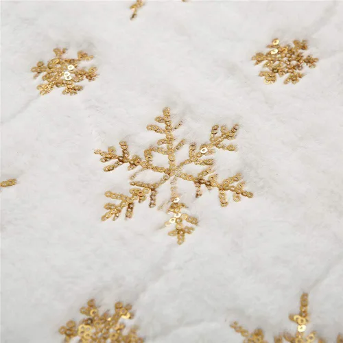 Vista 3 de Sattiyrch - Falda de árbol de Navidad con lentejuelas de 48 pulgadas, blanca suave y gruesa con decoraciones de copos de nieve dorados para árbol