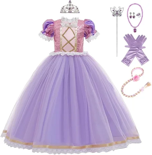 Vista 53 de Disfraz de princesa Sofía Rapunzel para niñas, disfraz de Halloween, Navidad, cumpleaños, fiesta con accesorios