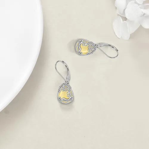 Vista 290 de Aretes colgantes con forma de lágrima de filigrana de piedra lunar de plata de ley 925 con cierre de palanca para mujer, regalos de joyería