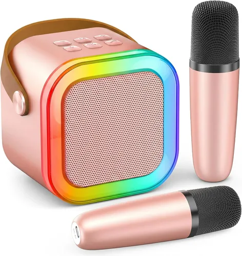 Vista 21 de Mini máquina de karaoke, micrófono de karaoke portátil Bluetooth con altavoz para cantar con 2 micrófonos y luz, monitores de audio de estudio