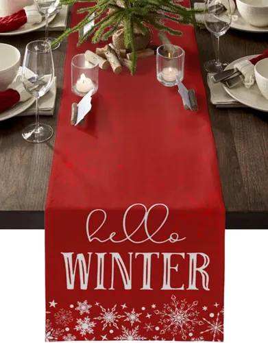 Vista 11 de Blush Pink Cotton Linen Small Table Runner 13 x 36 inch Non-Slip Rectangular Dining Table Decor for Wedding Party Holiday Dinner Christmas Pine Tree