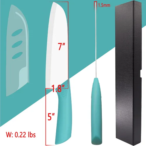 Vista 7 de Cuchillo de cerámica – Cuchillo Santoku de chef de 7 pulgadas – Cuchillo de cocina de cerámica afilado con cubierta de funda