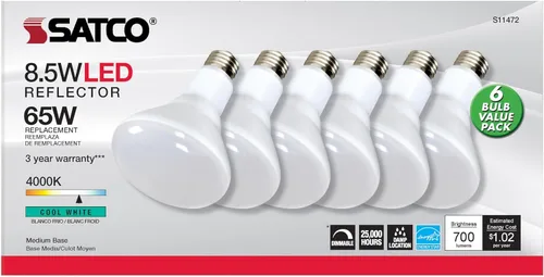 Vista 3 de Satco S11472 Lámparas reflectoras LED BR30, 65 W de repuesto, blanco, 8.5 vatios, paquete de 6