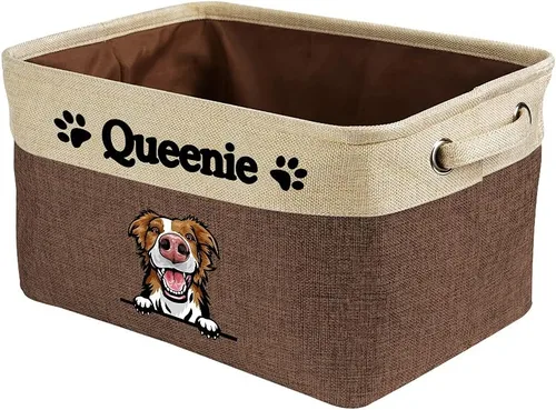 Vista 17 de Cesta de almacenamiento plegable personalizada con lindo borde de perro, plegable y resistente de tela resistente para juguetes de mascotas, cubo