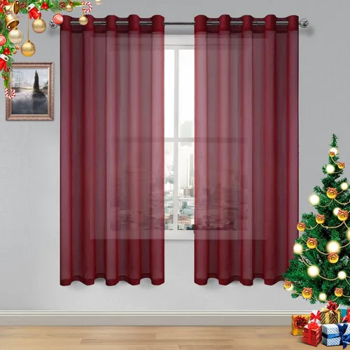 Vista 172 de DWCN Cortinas traslúcidas color verde frijol para sala de estar y dormitorio - Cortinas voile con aspecto de lino sintético con ojales en la parte