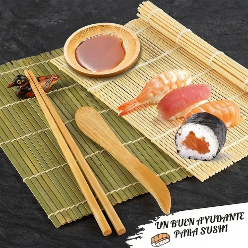 Vista 8 de Kit de fabricación de sushi SmileTools, juego de 22 piezas para principiantes con libro guía, bazuca, cuchillo, estera, cortador de aguacate
