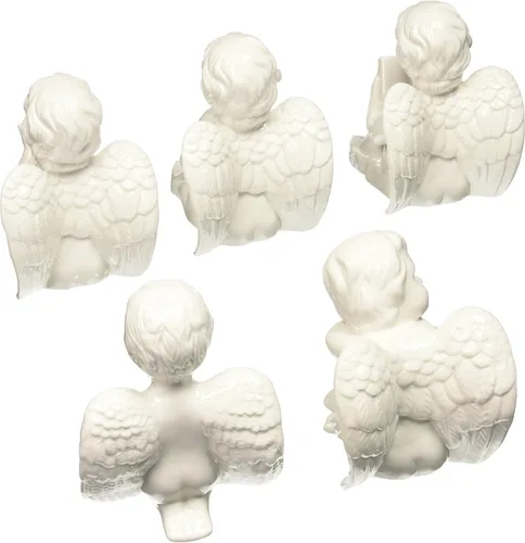 Vista 2 de Juego de 5 Querubines de Porcelana Blanca/Ángeles Hermosos Ángeles Coleccionables