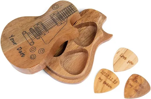 Vista 14 de Albertband Regalos personalizados para padres, soporte de púas de guitarra de madera, fotos de guitarra con estuche, púas de guitarra fina, 3