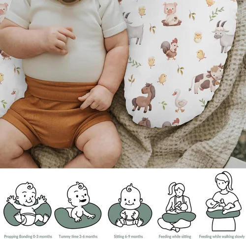 Vista 6 de Lindas fundas de almohada de lactancia de animales de granja para niños y niñas, vaca, gallo, cabra, pato, cerdo, funda de almohada de lactancia
