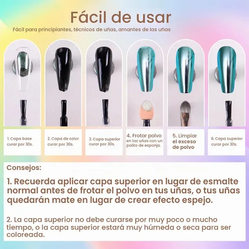 Vista 8 de Laza Polvo de uñas de cromo unicornio esmaltado dona uñas pigmento