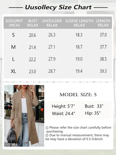 Vista 7 de Uusollecy Cárdigan de punto de manga larga con frente abierto para mujer, casual, holgado, de gran tamaño, suéter de punto de color sólido