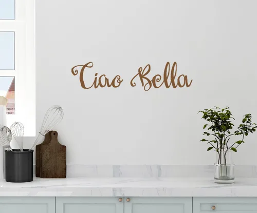 Vista 9 de Adhesivo decorativo de pared de 24 x 5 pulgadas, diseño de Ciao Bella Hello Goodbye Beautiful Italian Saying Kitchen Family