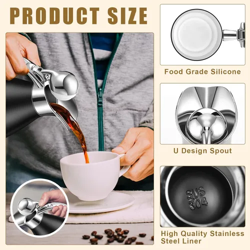 Vista 3 de Uiifan 2 Piezas Jarras Térmicas de Café de 68 oz, Jarra de Café Aislada de Acero Inoxidable para Líquidos Calientes, Olla Térmica al Vacío