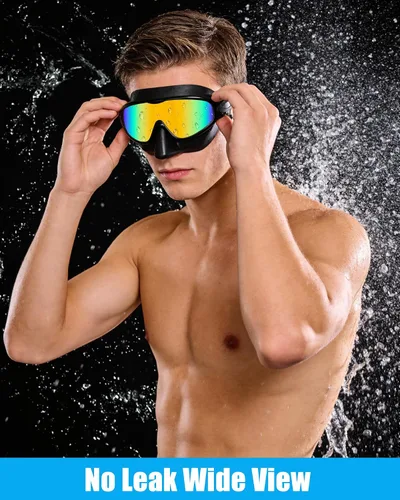 Vista 5 de Aegend Gafas de Natación con Cubierta Nasal para Adultos, 2 Unidades de Gafas de Natación de Visión Amplia Antiempañamiento/UV Sin Fuga para Hombres