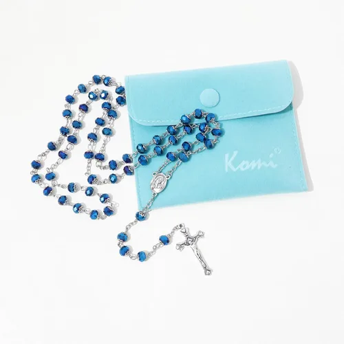 Vista 8 de KOMI Rosario de cuentas católicas para mujer, collar de cuentas de rosario con cruz de crucifijo, perlas de cristal, rosario, rosarios, católicos