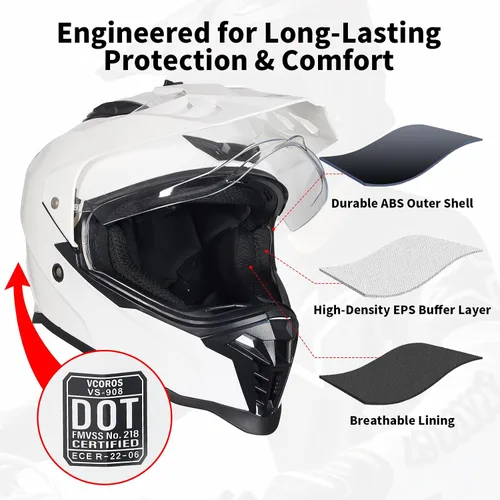 Vista 7 de VCOROS Adventure - Casco de motocicleta todoterreno VS-908 para ATV, bicicleta de tierra y motocross, de cara completa para adultos, aprobado por DOT