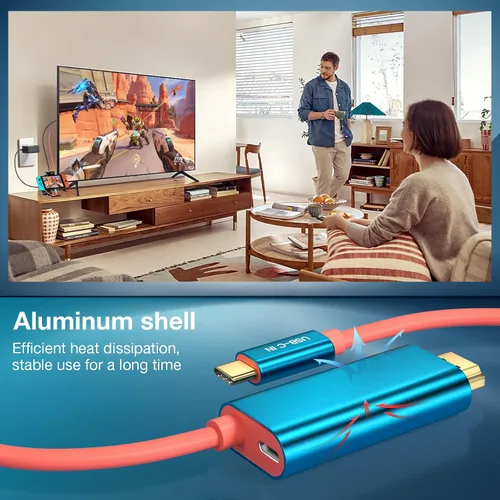 Vista 5 de QCEs Cable adaptador USB C a HDMI para iPhone 17 16 15 a TV/proyector, cable tipo C a HDMI de 6.6 pies con puerto de carga 4K30Hz para iPhone a