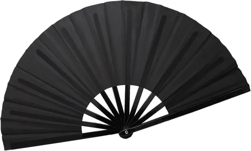 Vista 16 de QIRMIZI Abanico grande plegable para rave – Abanicos de tela de nailon, abanicos retro vintage para kung fu, tai chi, danza, festivales de música