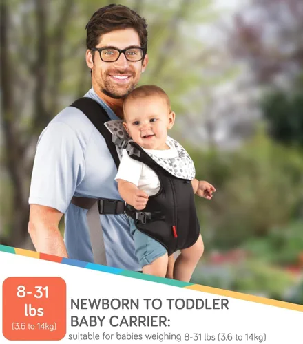 Vista 2 de Nuby Portabebés clásico: recién nacido a niño pequeño Portador boca abajo y boca afuera Negro Ligero y cómodo Babero extraíble 8-35 lb.