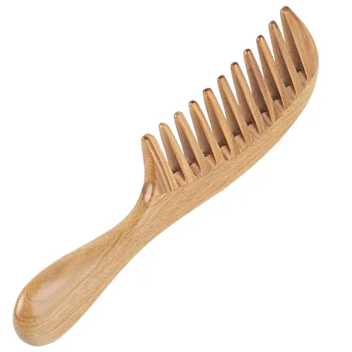 Vista 5 de Onedor Peines de pelo de sándalo verde 100% natural, hechos a mano, con aroma a sándalo antiestático, peine de madera natural desenredante